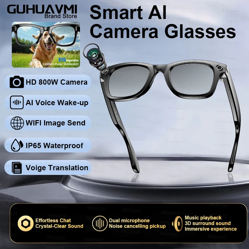 2025 New 800W Camera Glasses Bluetooth Smart Glasses with Camera Voice Call Music Smart Sunglasses Video Sound Record AI Glasses