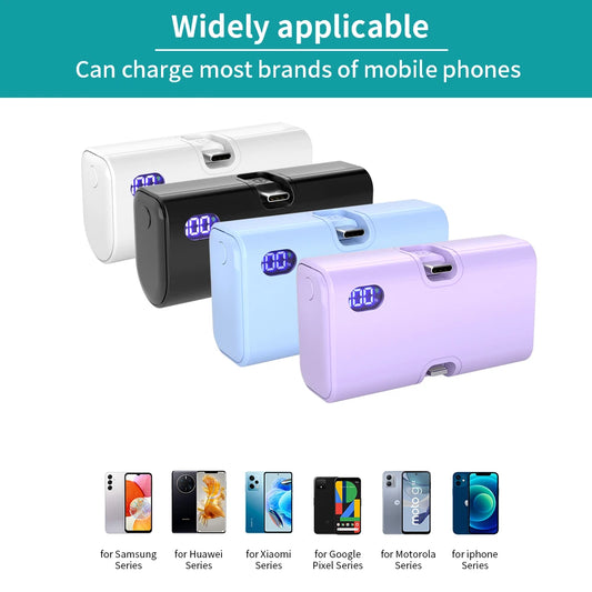 5000mAh Mini Power Bank Portable Fast Charging Type-C Lightning Dual Foldable Plug Charger for IPhone TECNO MI External Battery