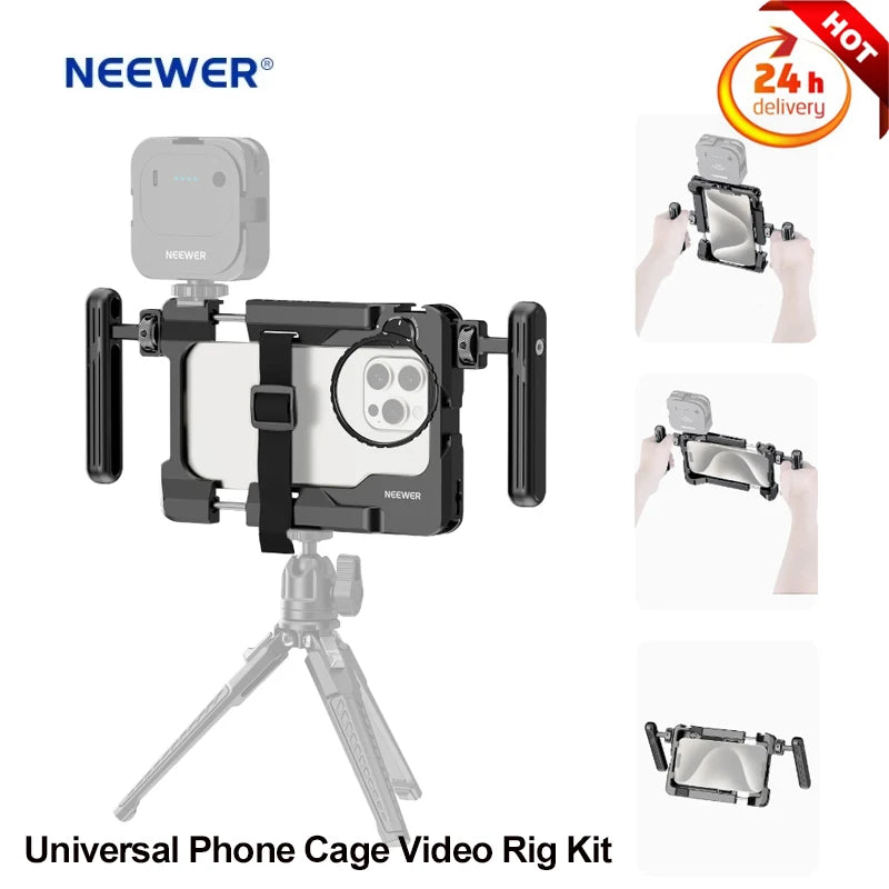 NEEWER PA017 Universal Phone Cage Video Rig Kit with Dual Side Handle 67mm Filter Adapter for iPhone Sumsang Galaxy Huawei Redmi