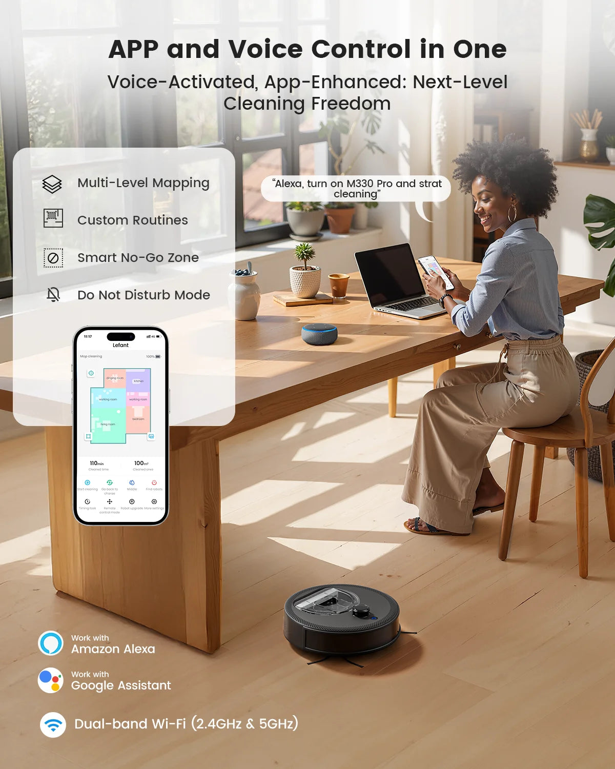 Lefant M330 Pro Robot Vacuum and Mop combo, 5000Pa,dTOF LiDAR Navigation, Alexa/Google/WiFi,Ideal for Pet Hair