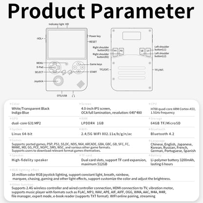 ANBERNIC RG 40XXV 64 Bit Linux Retro Handheld Game Console 4.0'' IPS Screen Supports 5G WiFi Bluetooth HD-Out RG40XXV With APP