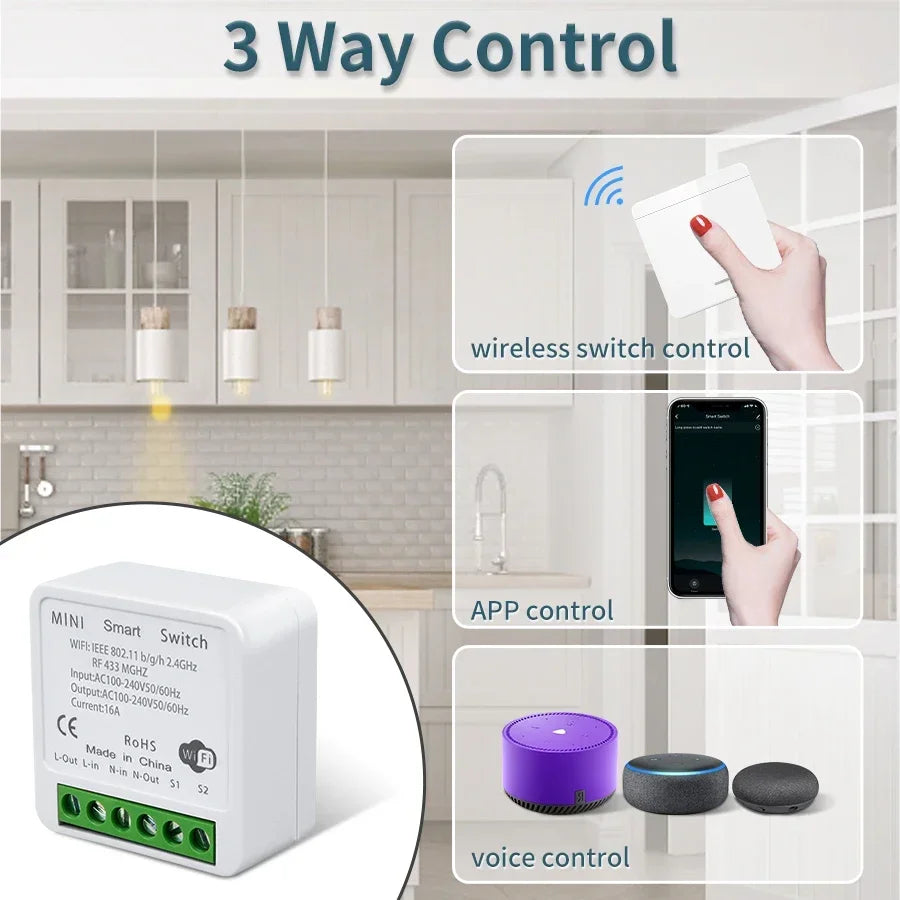 Wifi RF 433MHz Smart Switch Tuya Smart Life Remote Voice Control With Alexa Google Alice Wireless Wall Panel Switch Mini Module