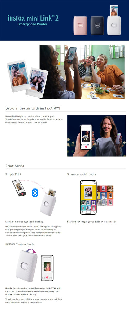 Original Fujifilm Instax Mini Link 2/Link 3 Printer Instax Photo Camera Printers ( 20 / 40 Sheet Instax Mini White Film )