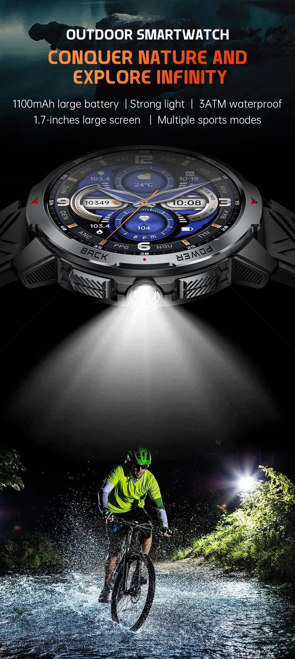 Xiaomi 1100mAh Military Outdoor Smart Watch Men 1.7-inch Display Compass Sports Watch IP68 Waterproof Bluetooth Call Smartwatch