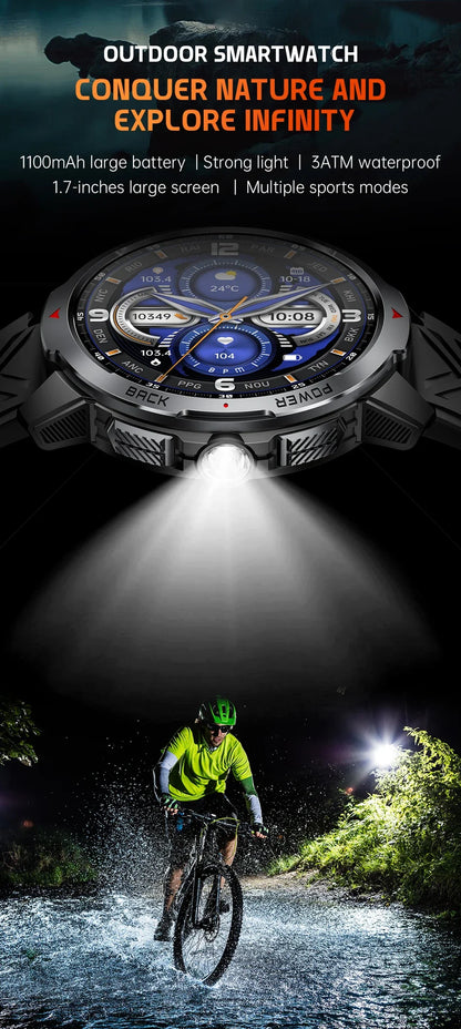 Xiaomi 1100mAh Military Outdoor Smart Watch Men 1.7-inch Display Compass Sports Watch IP68 Waterproof Bluetooth Call Smartwatch