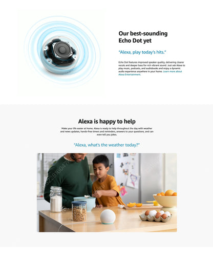 Original Alexa Echo Dot 5th Generation Smart Mini Wifi Home BT Alexa Speaker Horn with Sound Control Voice Assistant and Clock