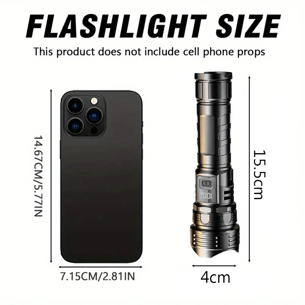High Power LED Flashlight - USB Rechargeable 1000LM, Zoomable Multifunctional Torch for Outdoor Camping,Emergency (Waterproof)