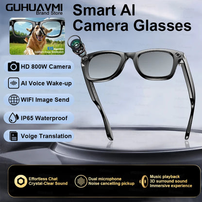 2025 New 800W Camera Glasses Bluetooth Smart Glasses with Camera Voice Call Music Smart Sunglasses Video Sound Record AI Glasses