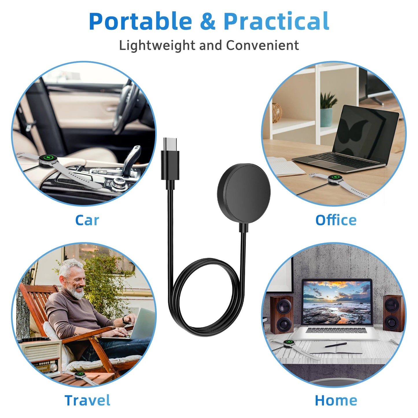 For Samsung Galaxy Watch 8/7/6/5/5 ProClassic/Active Charger USB-C Type C Charger Smart Watch Charger Replacement Charger