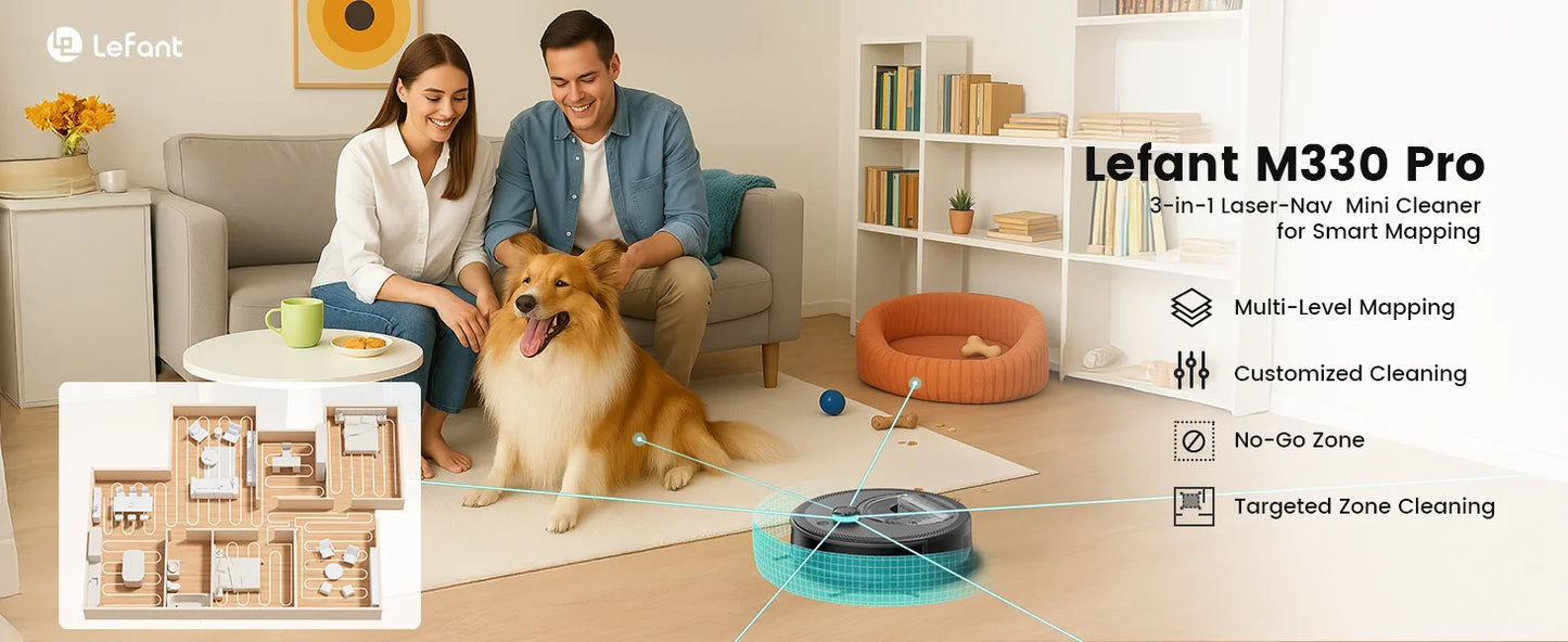 Lefant M330 Pro Robot Vacuum and Mop combo, 5000Pa,dTOF LiDAR Navigation, Alexa/Google/WiFi,Ideal for Pet Hair