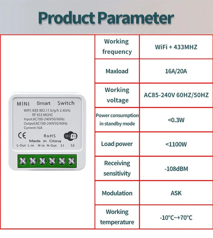 Wifi RF 433MHz Smart Switch Tuya Smart Life Remote Voice Control With Alexa Google Alice Wireless Wall Panel Switch Mini Module