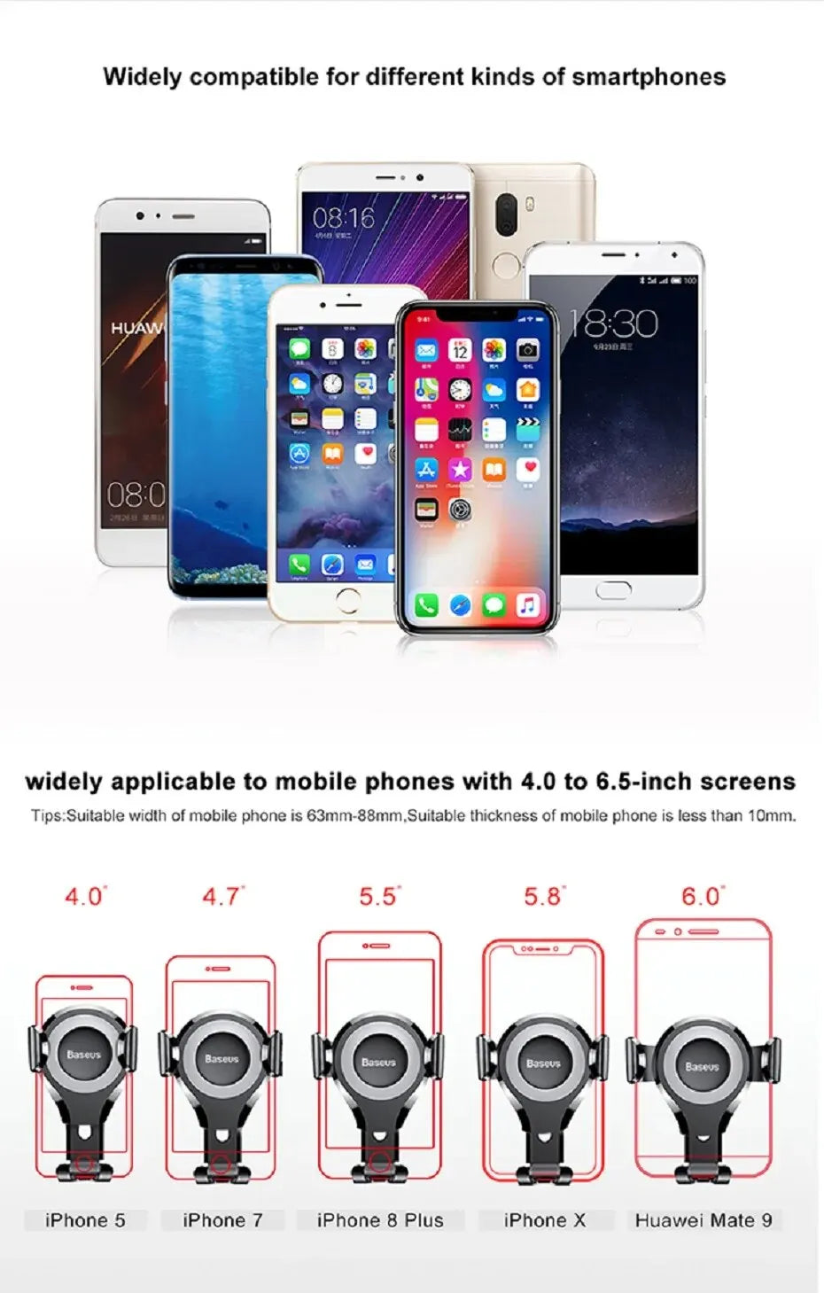 Baseus Car Phone Holder for iPhone Auto Gravity Dashboard Sucker Car Cellphone Moible Phone Support Samsung/Xiaomi/Huawei Holder