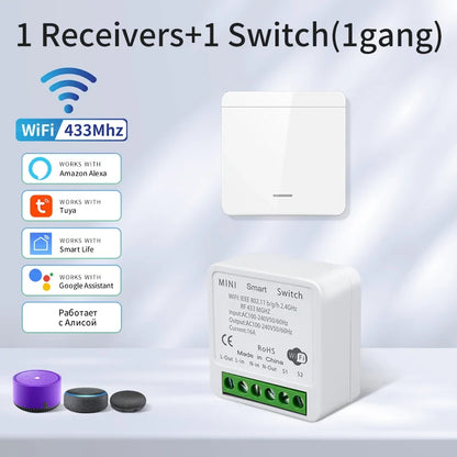 Wifi RF 433MHz Smart Switch Tuya Smart Life Remote Voice Control With Alexa Google Alice Wireless Wall Panel Switch Mini Module