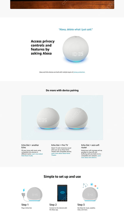 Original Alexa Echo Dot 5th Generation Smart Mini Wifi Home BT Alexa Speaker Horn with Sound Control Voice Assistant and Clock