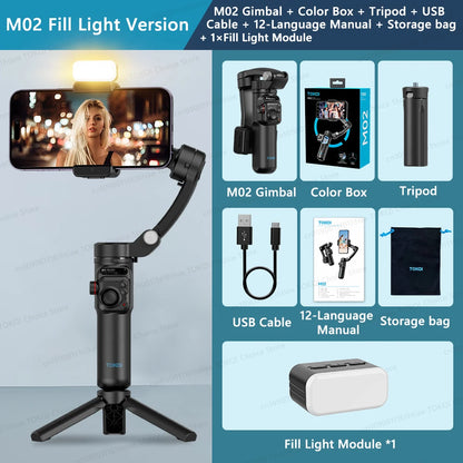 M02 New 3-Axis Handheld Gimbal Stabilizer for Smartphone with Wireless Remote for iPhone Android Phone Face Tracking Tiktok Vlog