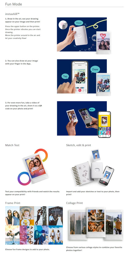 Original Fujifilm Instax Mini Link 2/Link 3 Printer Instax Photo Camera Printers ( 20 / 40 Sheet Instax Mini White Film )