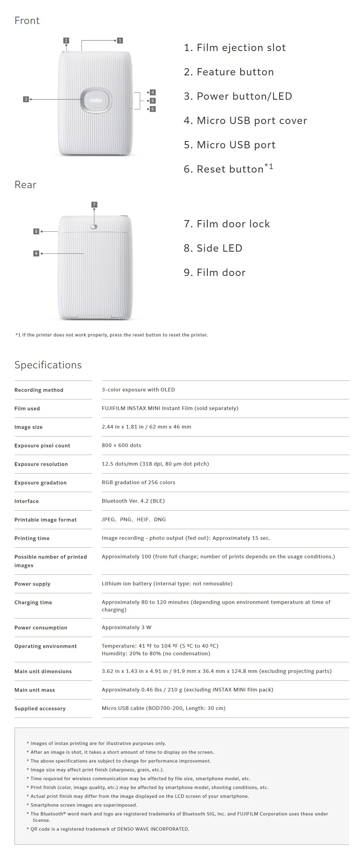 Original Fujifilm Instax Mini Link 2/Link 3 Printer Instax Photo Camera Printers ( 20 / 40 Sheet Instax Mini White Film )