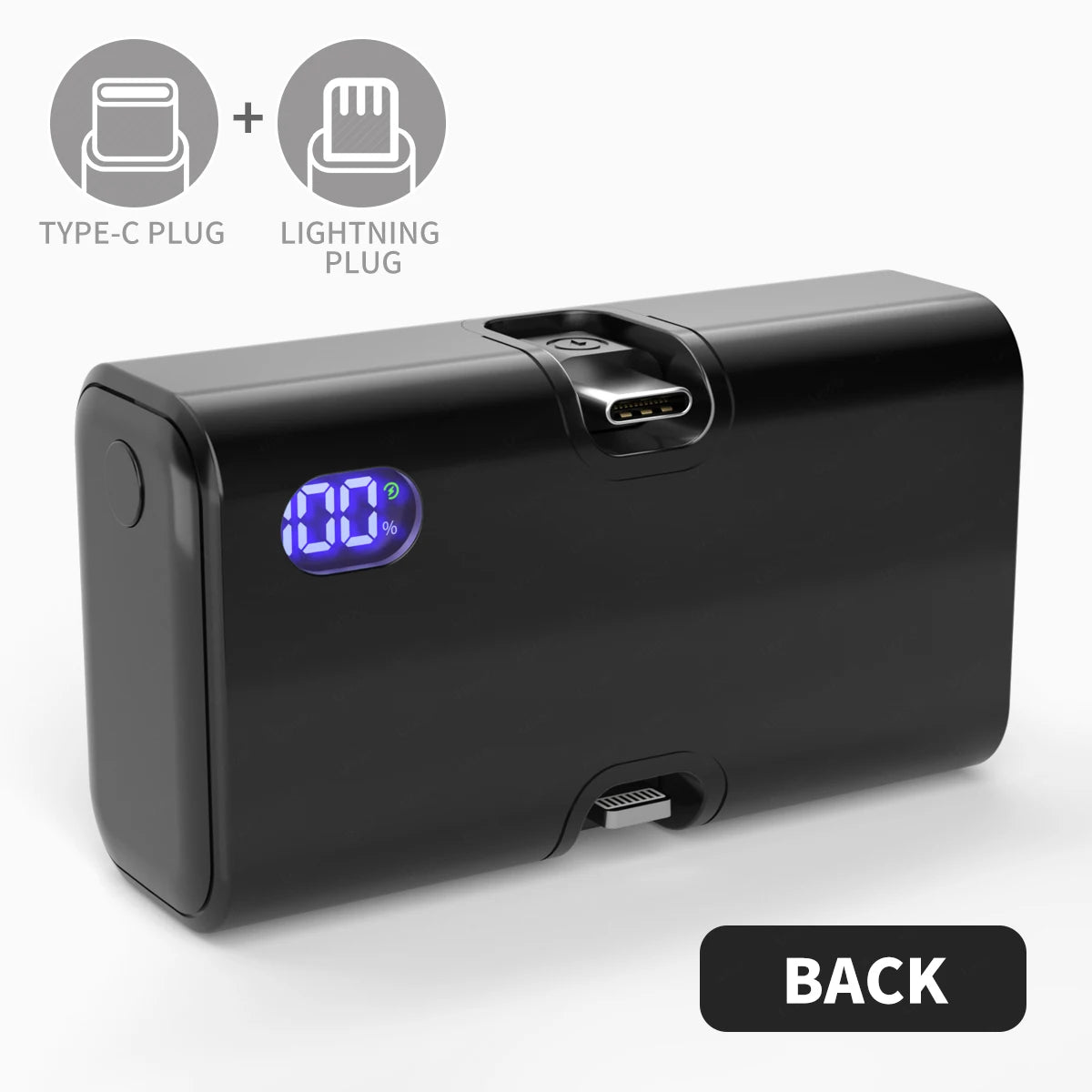 5000mAh Mini Power Bank Portable Fast Charging Type-C Lightning Dual Foldable Plug Charger for IPhone TECNO MI External Battery