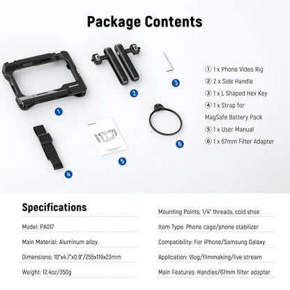 NEEWER Universal Smartphone Video Rig with Handles 67mm Filter Adapter For DJI Mic iPhone 14 15 Pro Max Samsung Galaxy Android