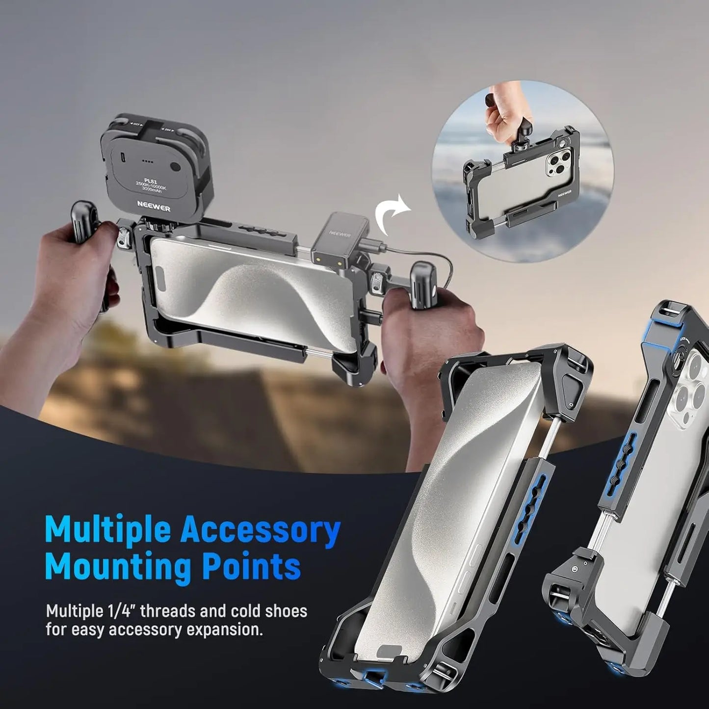 NEEWER Universal Smartphone Video Rig with Handles 67mm Filter Adapter For DJI Mic iPhone 14 15 Pro Max Samsung Galaxy Android