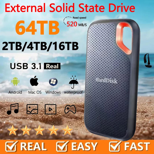 Original SSD 256TB high-speed external hard drive 2TB hard drive USB 3.1 Type-COriginal Storage Device for Laptop/mac/PC/Phone
