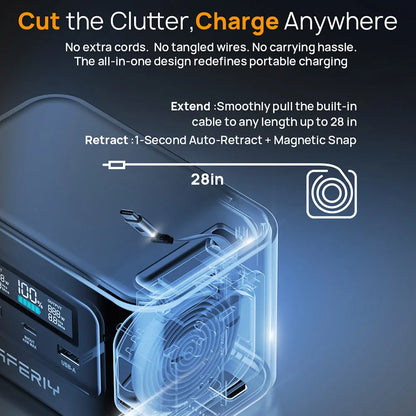 AFERIY Nano100 Portable Power Station, 100W 99.2Wh, Telescopic Type-C Cable, 1.5h Full Charge, 3000+ Cycles LiFePO₄ Battery