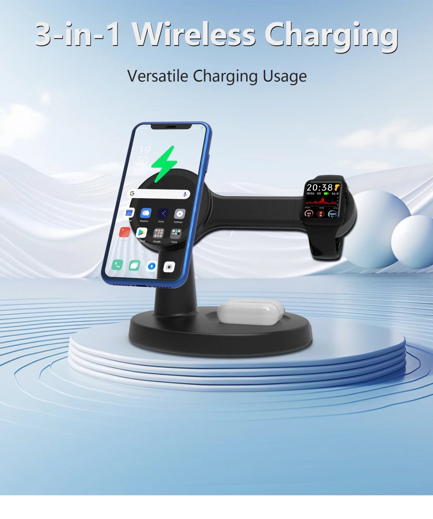 3 In 1 Magnetic Wireless Charger Stand For Magsafe iPhone 16 15 14 13 Pro Max Apple Watch 9 8 AirPods Pro Fast Charging Station