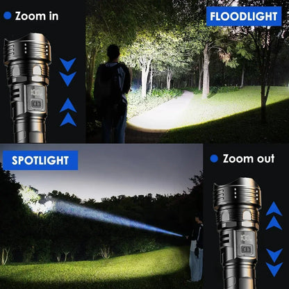 High Power LED Flashlight - USB Rechargeable 1000LM, Zoomable Multifunctional Torch for Outdoor Camping,Emergency (Waterproof)
