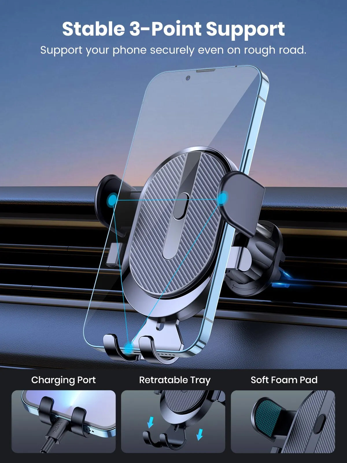 Mobile Phone Holder Air Outlet Gravity Sensor Car Holder Riangle Gravity Frosted Simplicity Solid Metallic Material