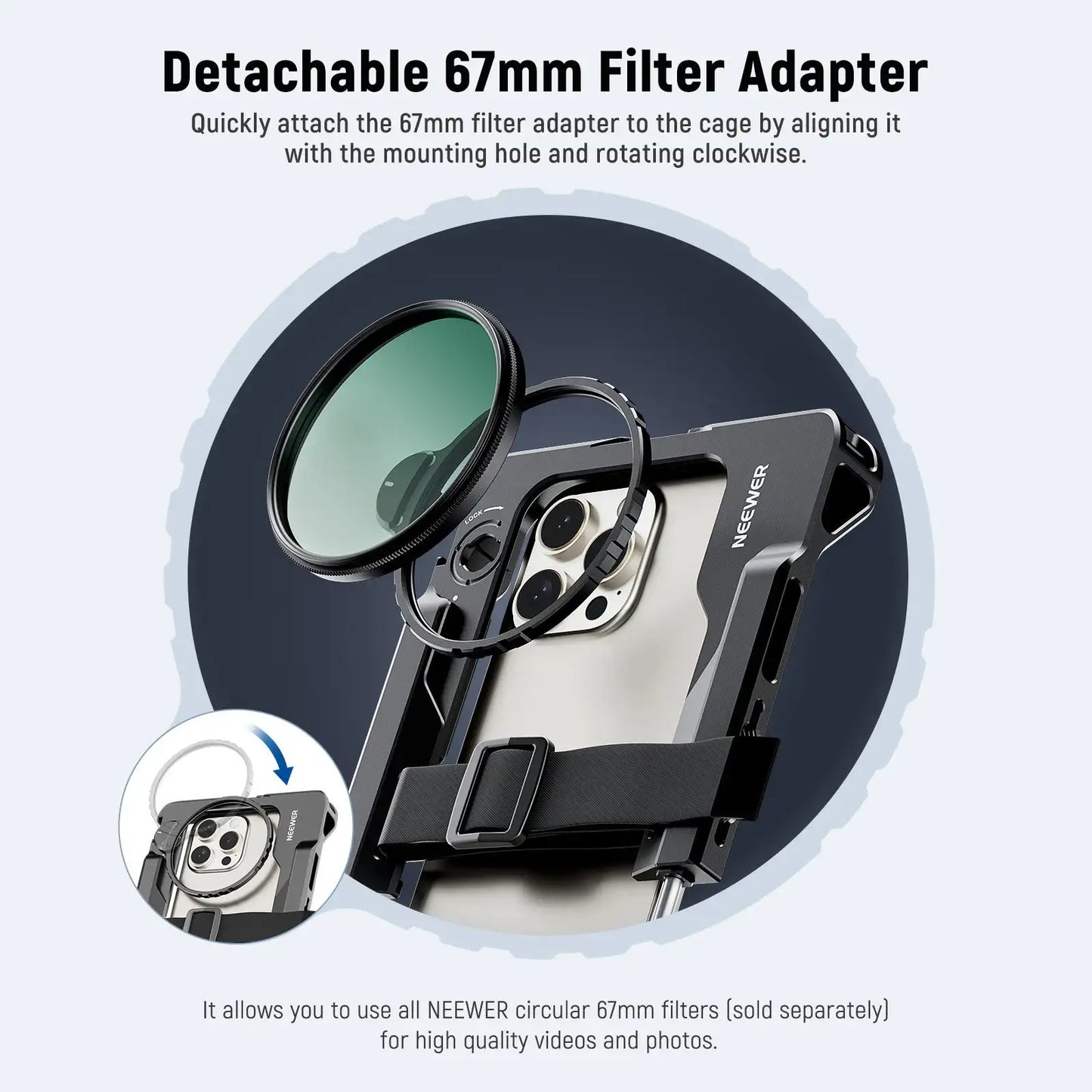NEEWER PA017 Universal Phone Cage Video Rig Kit with Dual Side Handle 67mm Filter Adapter for iPhone Sumsang Galaxy Huawei Redmi