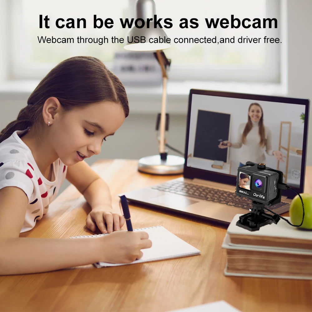 Ourlife 5K30FPS Action Camera 2.0'' Touch LCD 170° DVR 30M Waterproof Remote Control 5X Zoom Helmet WiFi 4K60FPS Sport Camera