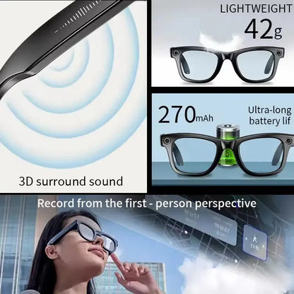 2025 New 800W Camera Glasses Bluetooth Smart Glasses with Camera Voice Call Music Smart Sunglasses Video Sound Record AI Glasses