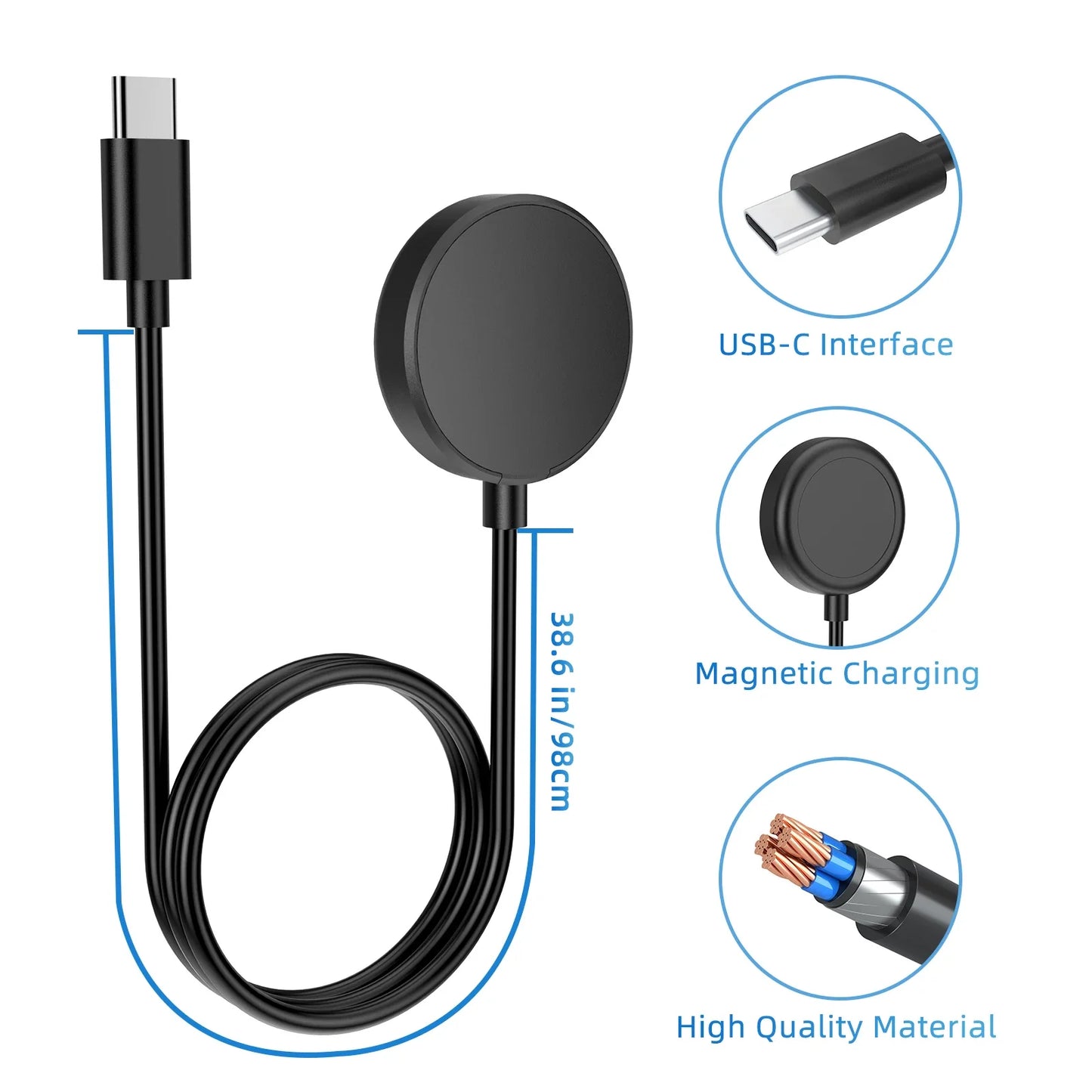 For Samsung Galaxy Watch 8/7/6/5/5 ProClassic/Active Charger USB-C Type C Charger Smart Watch Charger Replacement Charger