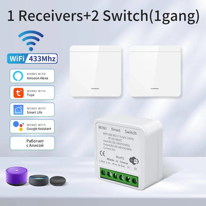 Wifi RF 433MHz Smart Switch Tuya Smart Life Remote Voice Control With Alexa Google Alice Wireless Wall Panel Switch Mini Module