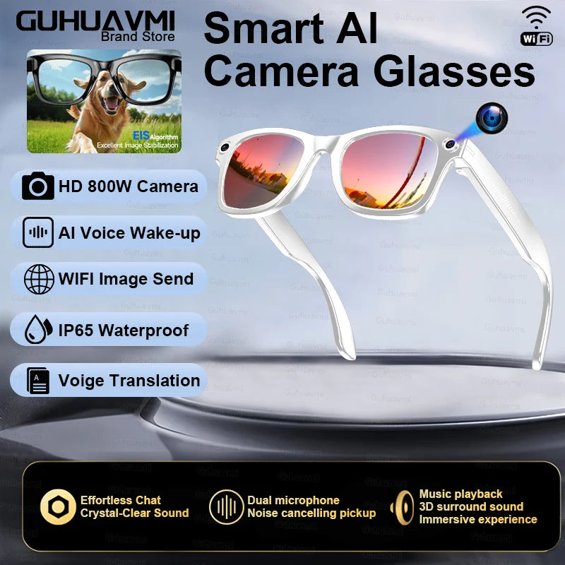 2025 New 800W Camera Glasses Bluetooth Smart Glasses with Camera Voice Call Music Smart Sunglasses Video Sound Record AI Glasses