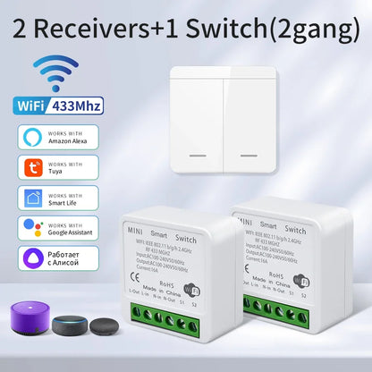 Wifi RF 433MHz Smart Switch Tuya Smart Life Remote Voice Control With Alexa Google Alice Wireless Wall Panel Switch Mini Module