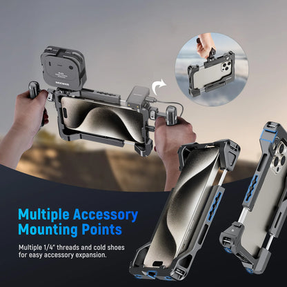 NEEWER Universal Smartphone Video Rig with Handles 67mm Filter Adapter For DJI Mic iPhone 14 15 Pro Max Samsung Galaxy Android