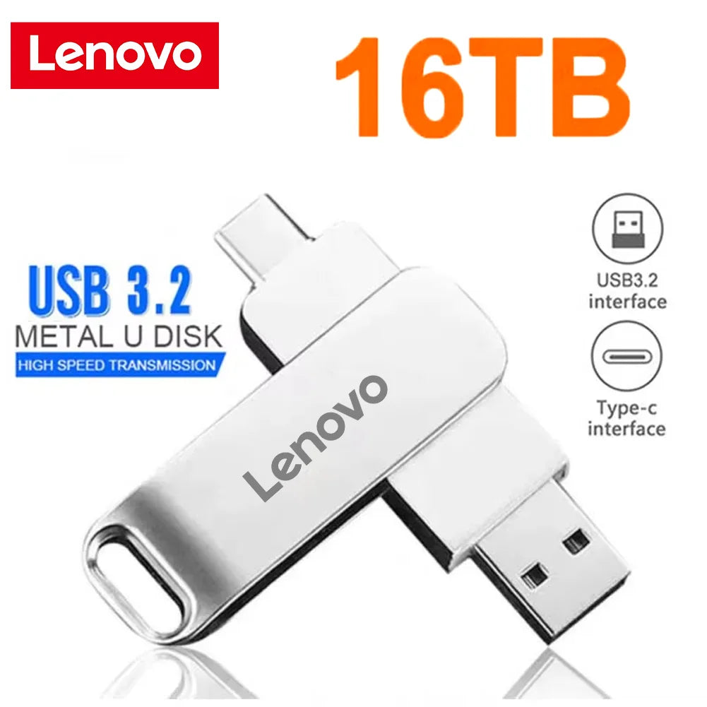Lenovo 64TB USB 3.2 Pen Drive 16TB 2TB USB Stick High Speed Transfer Metal Portable SSD Pendrive Cle U Disk Flash Drive Memoria