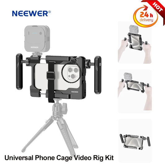 NEEWER PA017 Universal Phone Cage Video Rig Kit with Dual Side Handle 67mm Filter Adapter for iPhone Sumsang Galaxy Huawei Redmi