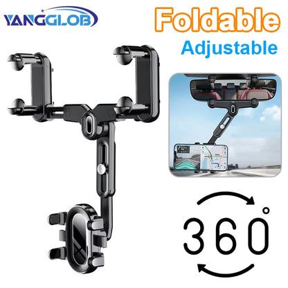 360 Rotating Car Phone Holder Rearview Mirror Mount Car Phone Bracket Navigation GPS Stand Foldable Mobile Cell Support in Car
