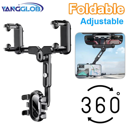 360 Rotating Car Phone Holder Rearview Mirror Mount Car Phone Bracket Navigation GPS Stand Foldable Mobile Cell Support in Car