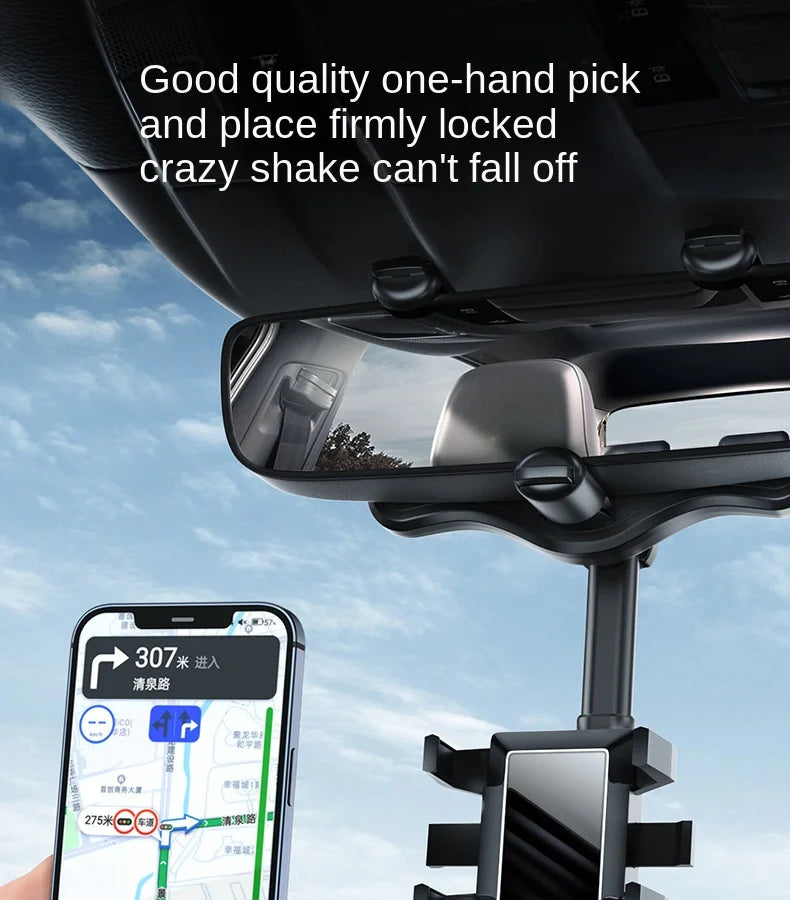 360° Car Rearview Mirror Phone Holder for Car Mount Phone and GPS Holder Support Rotating Adjustable Telescopic Phone Stand