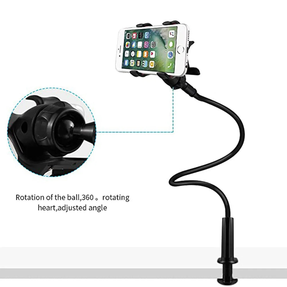 Lazy Phone Holder Flexible Gooseneck Mount Clamp Stand for iPhone Anroid Cellphone Bed Desk Phone Holder 360° Mobile Phone Clip