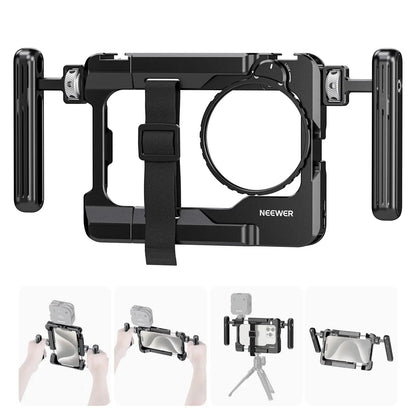 NEEWER PA017 Universal Phone Cage Video Rig Kit with Dual Side Handle 67mm Filter Adapter for iPhone Sumsang Galaxy Huawei Redmi