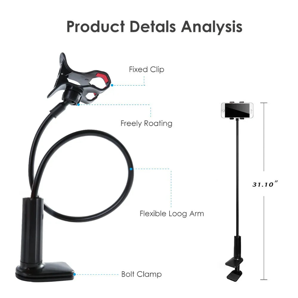 Lazy Phone Holder Flexible Gooseneck Mount Clamp Stand for iPhone Anroid Cellphone Bed Desk Phone Holder 360° Mobile Phone Clip
