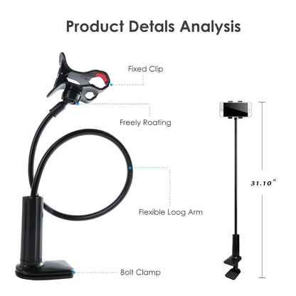 Lazy Phone Holder Flexible Gooseneck Mount Clamp Stand for iPhone Anroid Cellphone Bed Desk Phone Holder 360° Mobile Phone Clip
