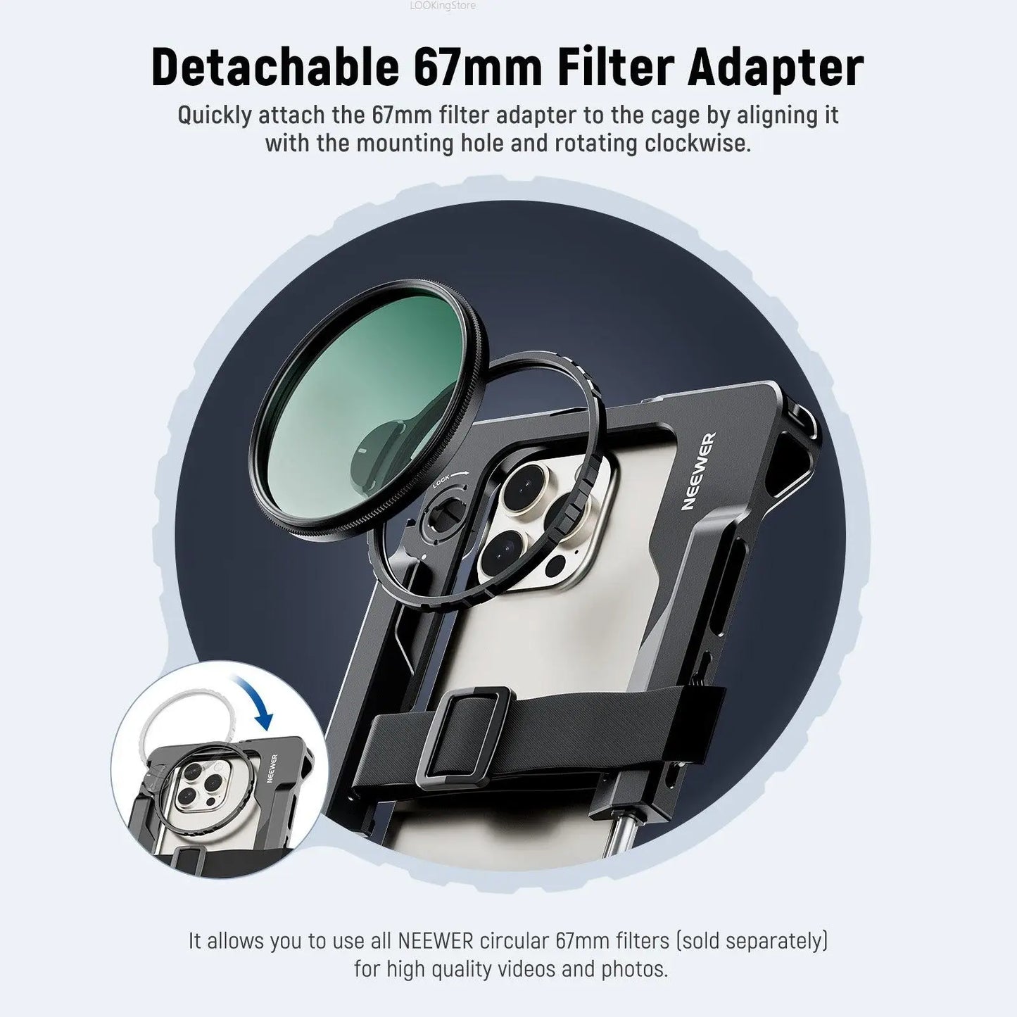 NEEWER PA017 Universal Phone Cage Video Rig Kit with Dual Side Handle 67mm Filter Adapter for iPhone Sumsang Galaxy Huawei Redmi
