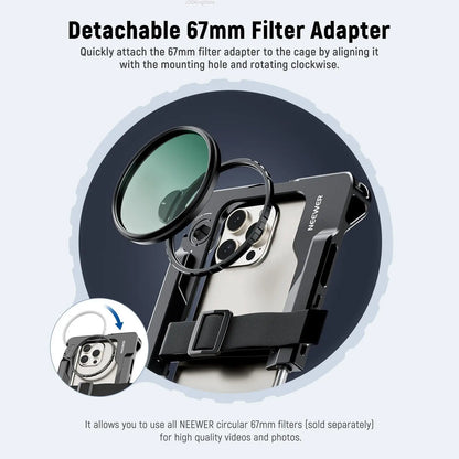 NEEWER PA017 Universal Phone Cage Video Rig Kit with Dual Side Handle 67mm Filter Adapter for iPhone Sumsang Galaxy Huawei Redmi