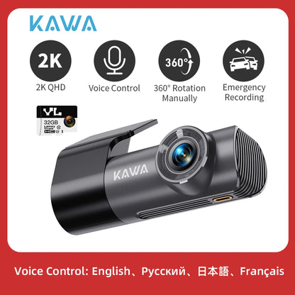 2K Dash Cam For Cars DVR Recorder Front Dash Camera KAWA D5 Emergency Video Recording EN,RU,FR,JP Voice Control WiFi APP Monitor