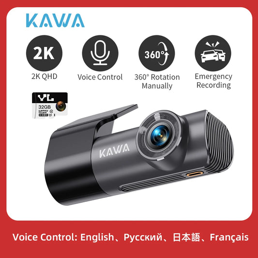2K Dash Cam For Cars DVR Recorder Front Dash Camera KAWA D5 Emergency Video Recording EN,RU,FR,JP Voice Control WiFi APP Monitor